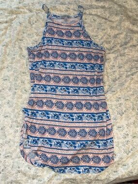 Charlotte Russe Blue and Pink Printed High-Neck Cami